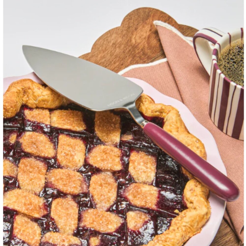 Noon & Moon Cherry Lacquer Pie Server Stainless Steel Red Handle‎ New in Box